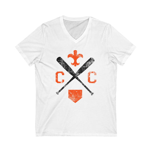 Saints Light Crossed-Up Unisex Jersey Short Sleeve V-Neck Tee